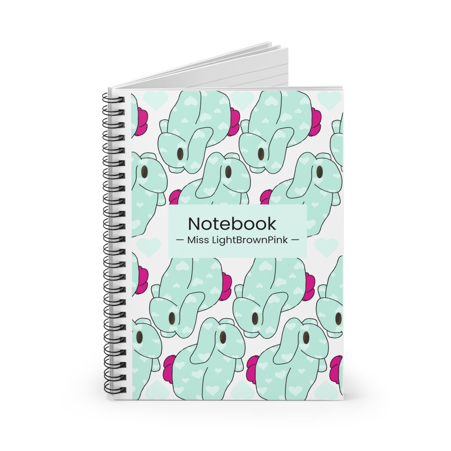 Teal Bunny Hearts Notebook – Miss LightBrownPink, Ruled Line Journal
