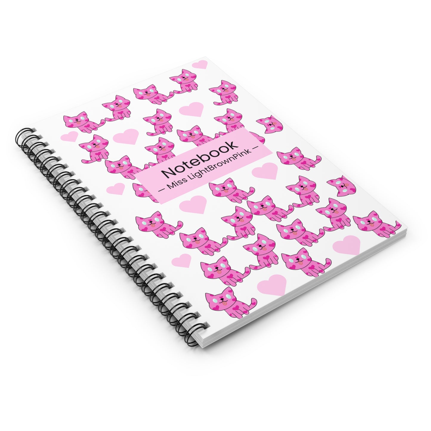 Pink Cat with Hearts Notebook – Cute Ruled Journal, Miss LightBrownPink