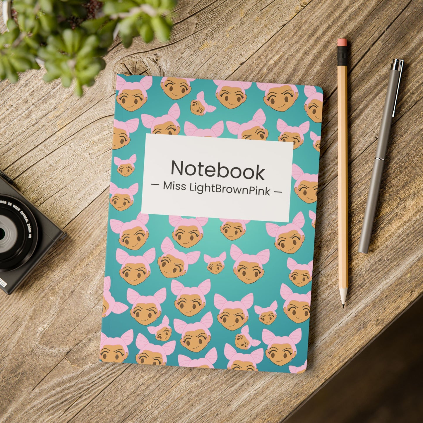 Cute Softcover Journal with Inside Prints – Featuring Miss LightBrownPink