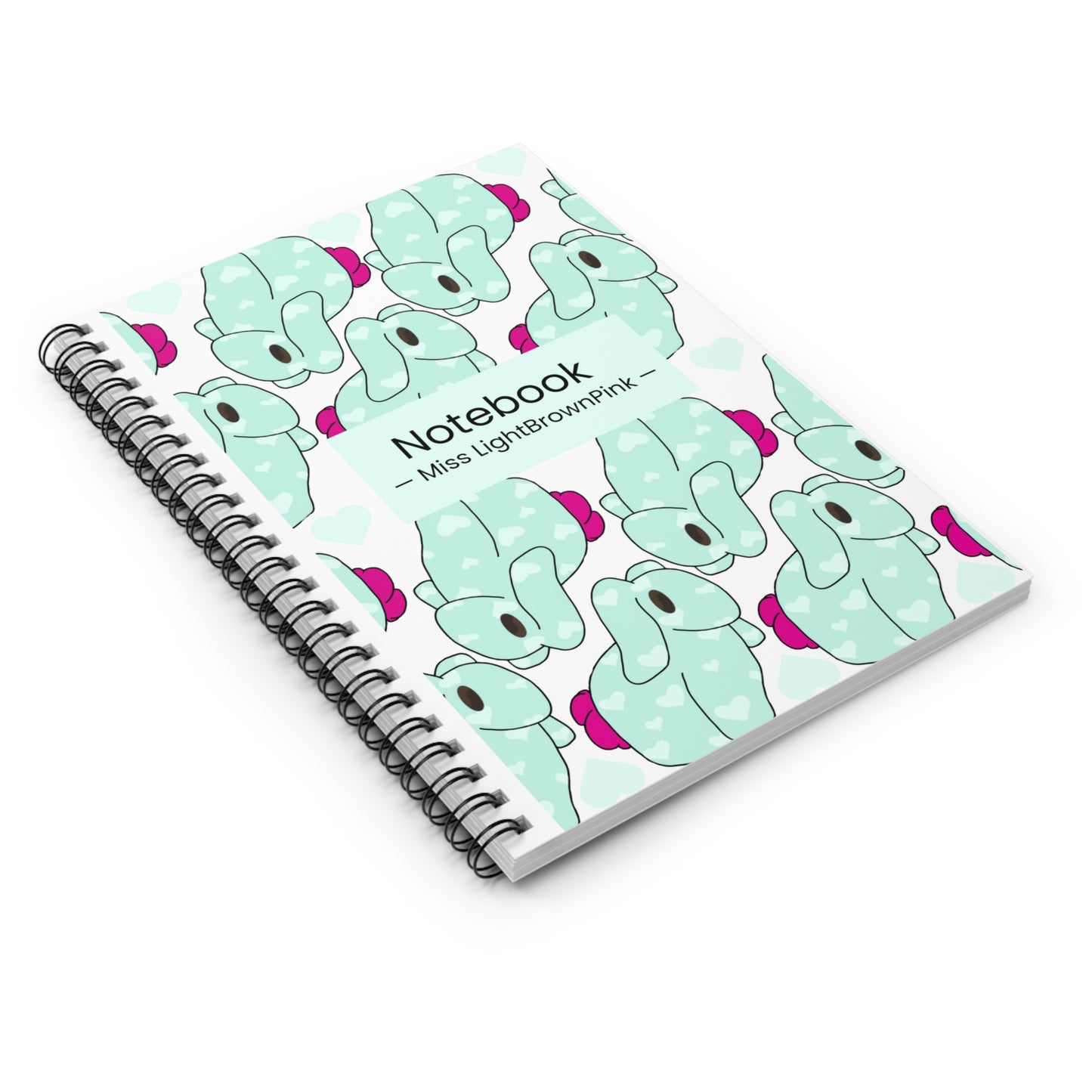 Teal Bunny Hearts Notebook – Miss LightBrownPink, Ruled Line Journal