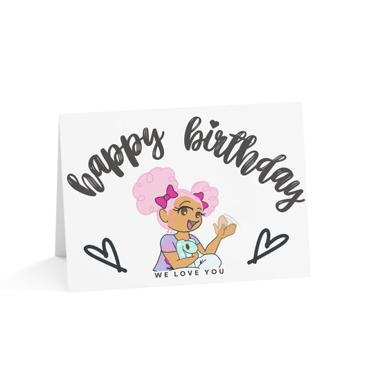 Greeting Card - Miss LightBrownPink Happy Birthday Illustration