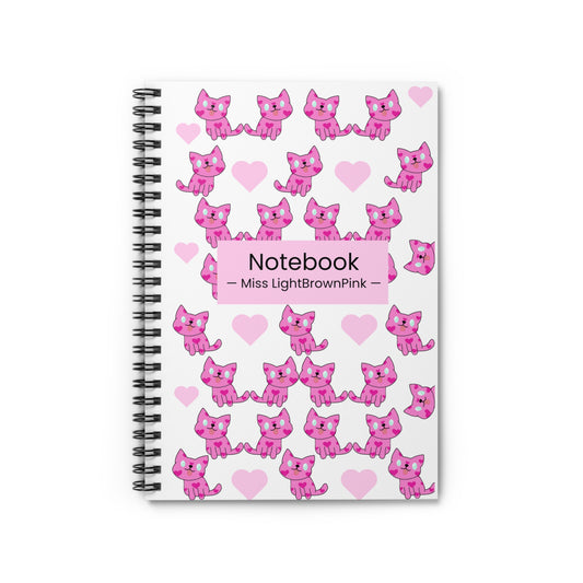 Pink Cat with Hearts Notebook – Cute Ruled Journal, Miss LightBrownPink